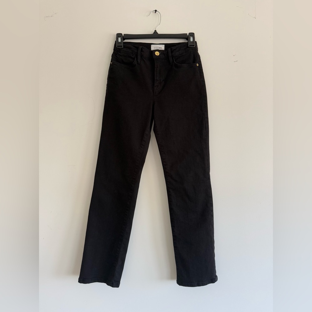 FRAME Le High Straight Black Denim Jeans Womens Waist 25